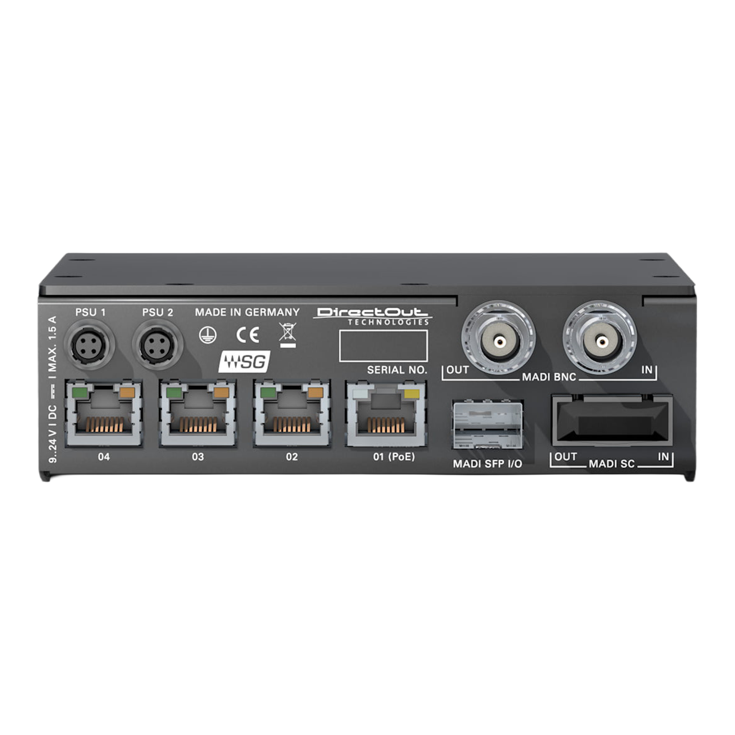 DirectOut EXBOX modular audio interface for MADI, Dante, and RAVENNA networking with redundant power for live and broadcast systems