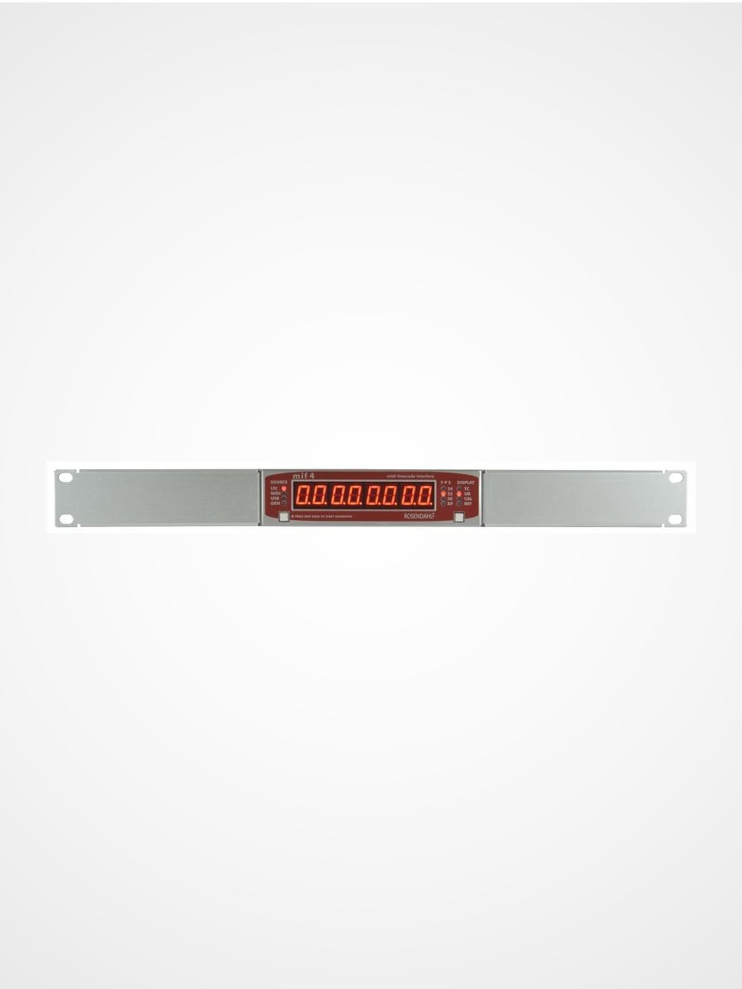 Rosendahl MIF4 timecode interface mounted in a 19-inch rack using DirectOut rack ears kit