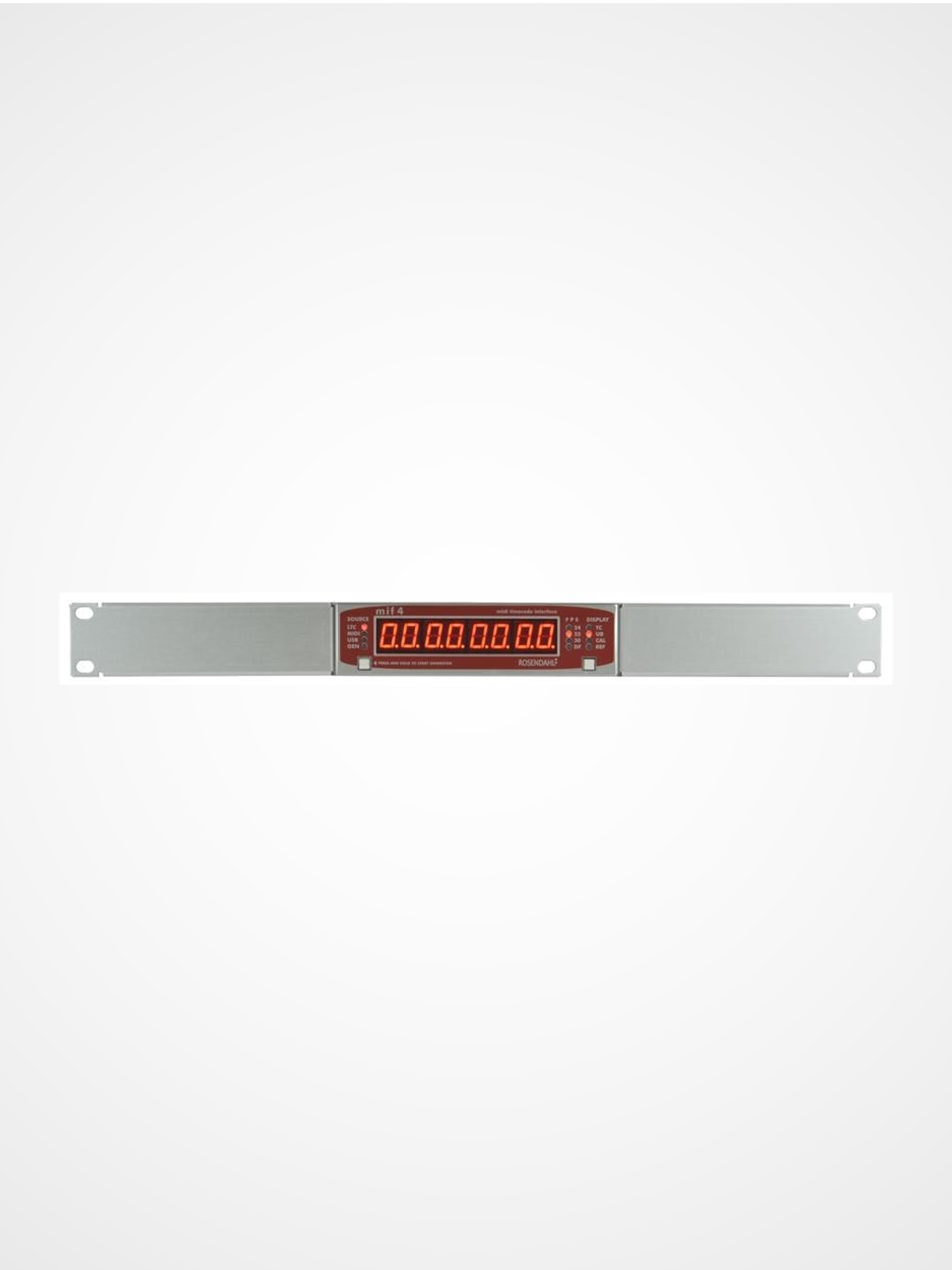 Rosendahl MIF4 timecode interface mounted in a 19-inch rack using DirectOut rack ears kit