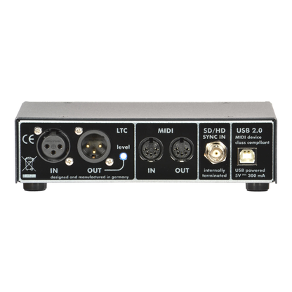 Rosendahl MIF4 rear panel showing LTC XLR MIDI USB and video sync input for professional timecode systems