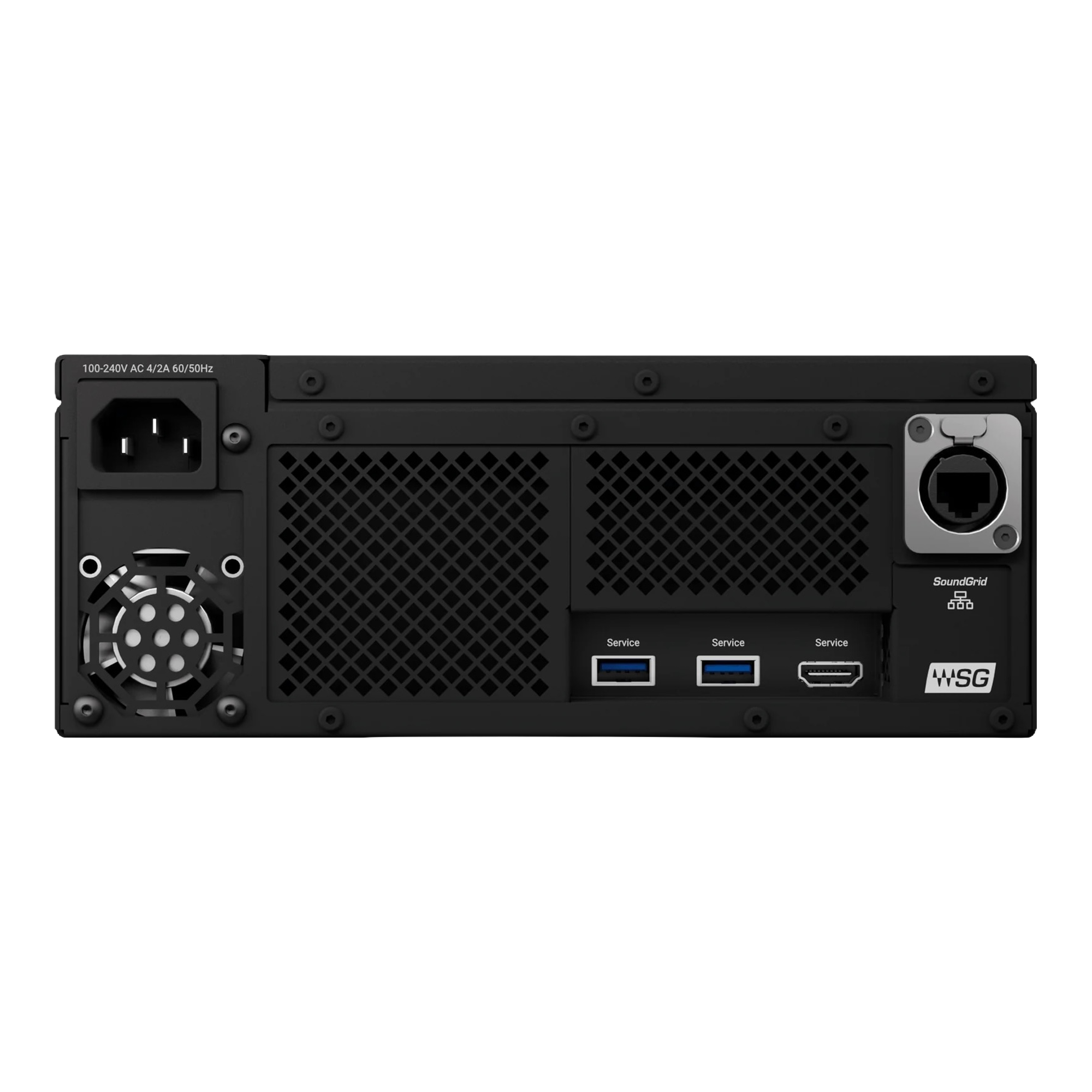 Waves Extreme C SoundGrid server rear panel with ethernet connection and power input