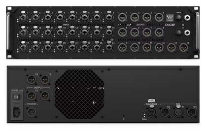 Waves Ionic 24 SoundGrid stagebox front view with 24 mic preamps and 18 outputs