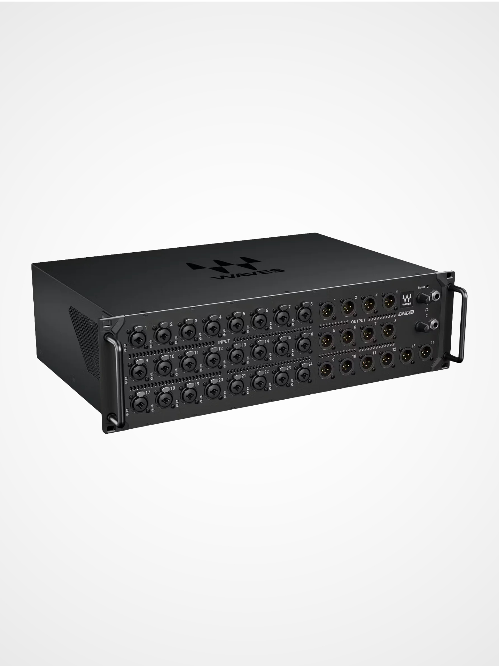 Waves Ionic 24 rackmount stagebox angled view showing front panel connections