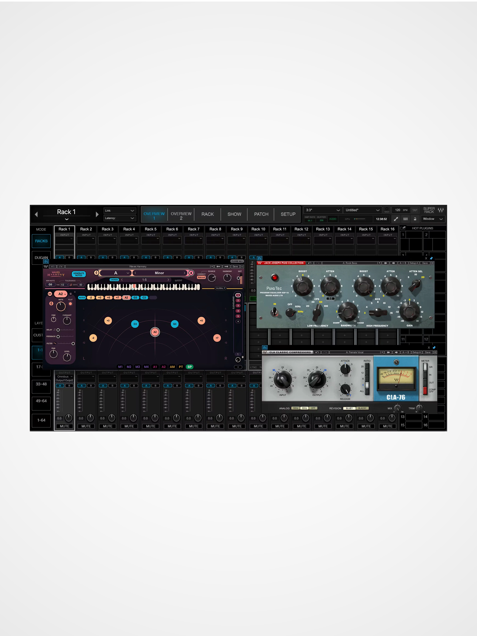 Waves SuperRack Performer virtual rack for live sound mixing with audio plugins on stage and studio setups
