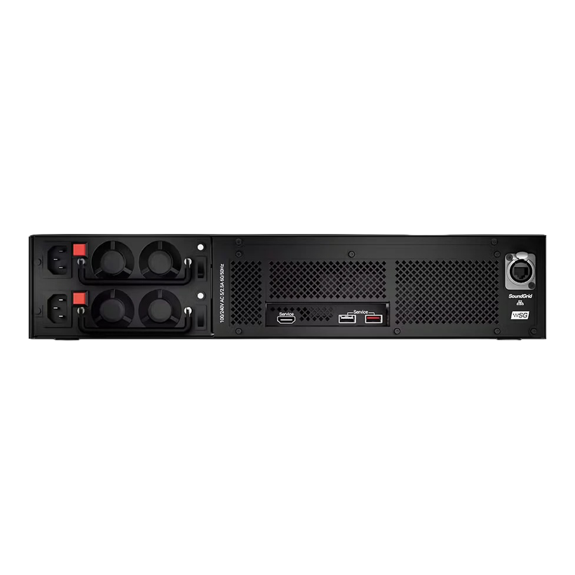 Waves Titan R SoundGrid server rear panel with ethernet connection and dual redundant power inputs